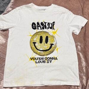 Ganni White Tee with Yellow Smiley Graphic